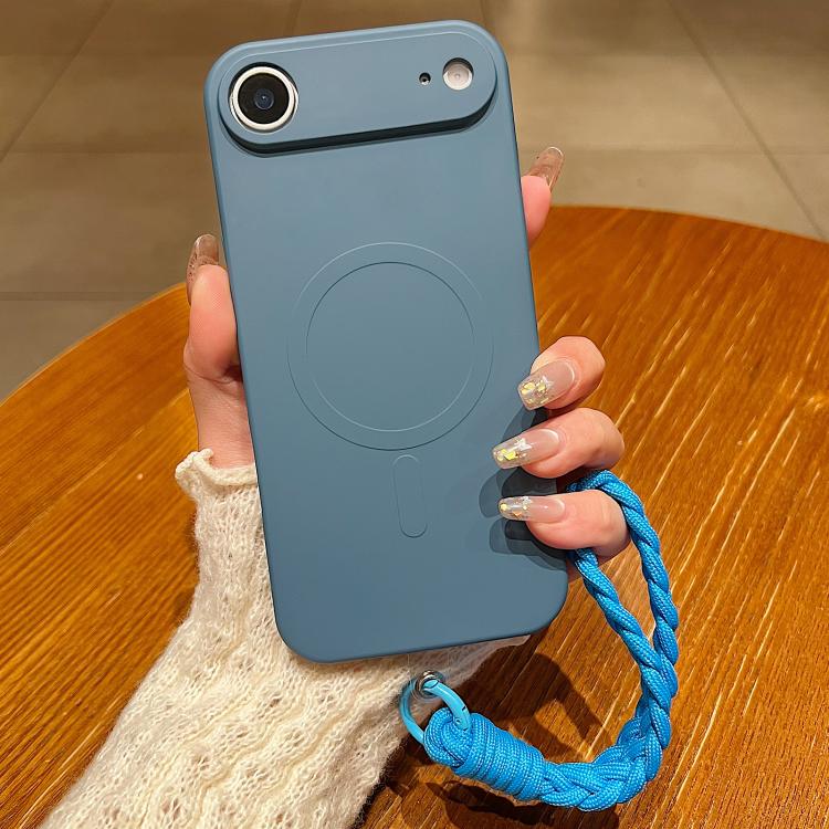For iPhone Air Solid Color Liquid Silicone Magnetic Phone Case with Lanyard