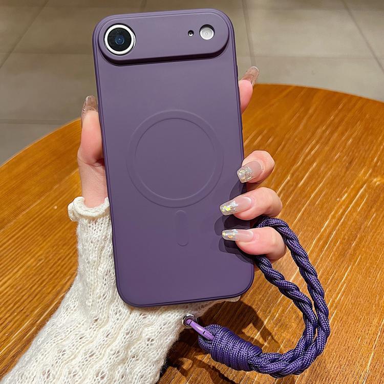 For iPhone Air Solid Color Liquid Silicone Magnetic Phone Case with Lanyard