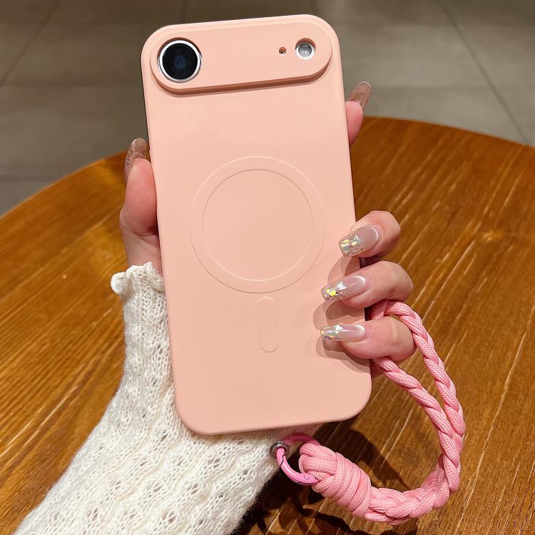 For iPhone Air Solid Color Liquid Silicone Magnetic Phone Case with Lanyard