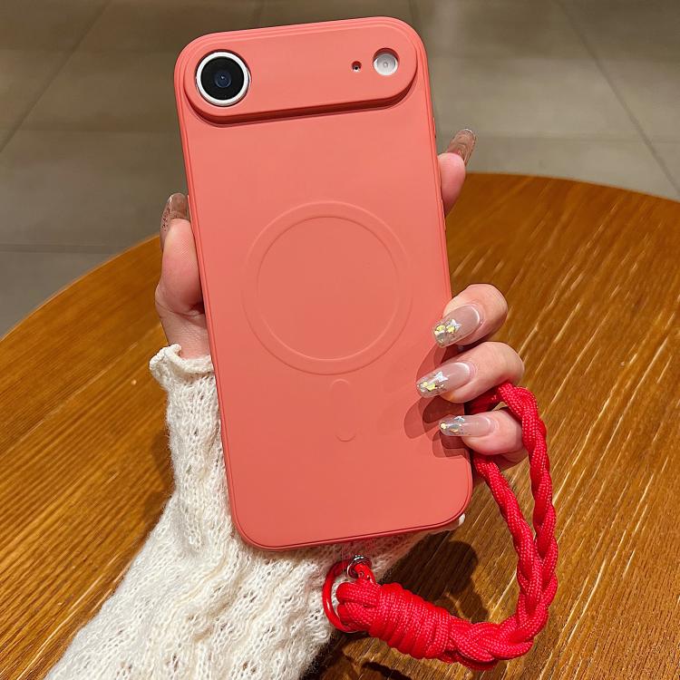 For iPhone Air Solid Color Liquid Silicone Magnetic Phone Case with Lanyard