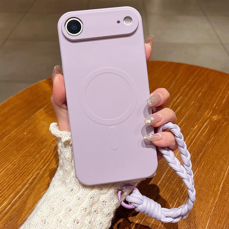 For iPhone Air Solid Color Liquid Silicone Magnetic Phone Case with Lanyard