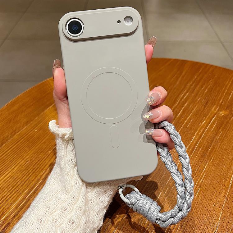 For iPhone Air Solid Color Liquid Silicone Magnetic Phone Case with Lanyard