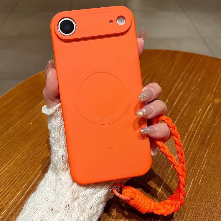 For iPhone Air Solid Color Liquid Silicone Magnetic Phone Case with Lanyard