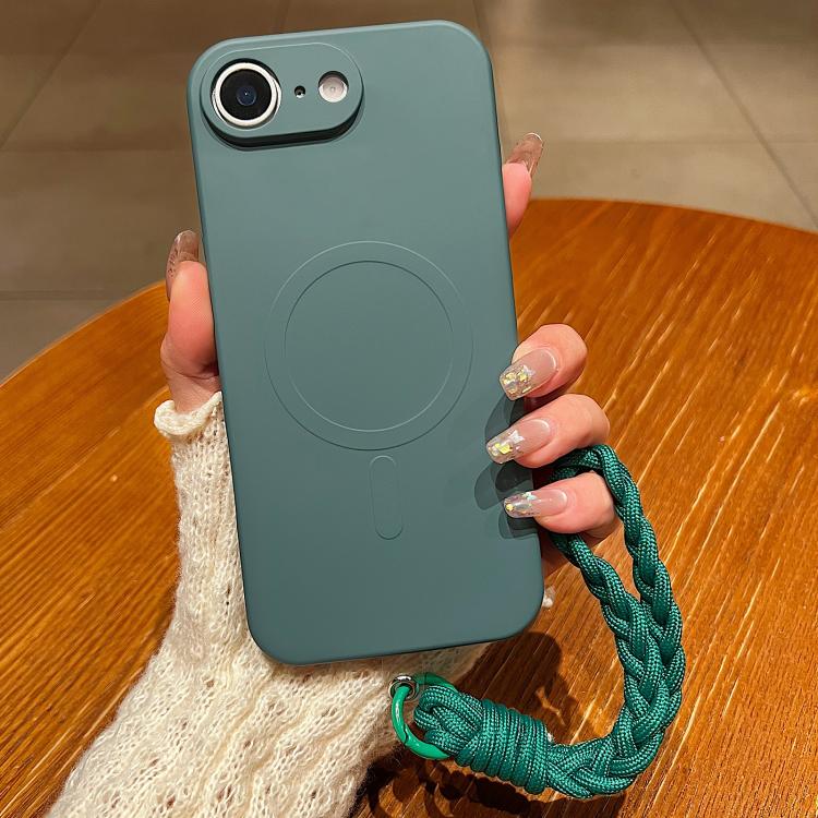 For iPhone 17e / 16e Solid Color Liquid Silicone Magnetic Phone Case with Lanyard