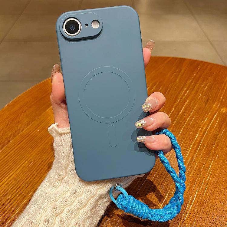 For iPhone 17e / 16e Solid Color Liquid Silicone Magnetic Phone Case with Lanyard