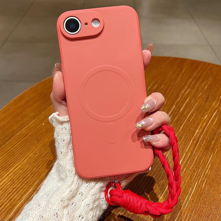 For iPhone 17e / 16e Solid Color Liquid Silicone Magnetic Phone Case with Lanyard