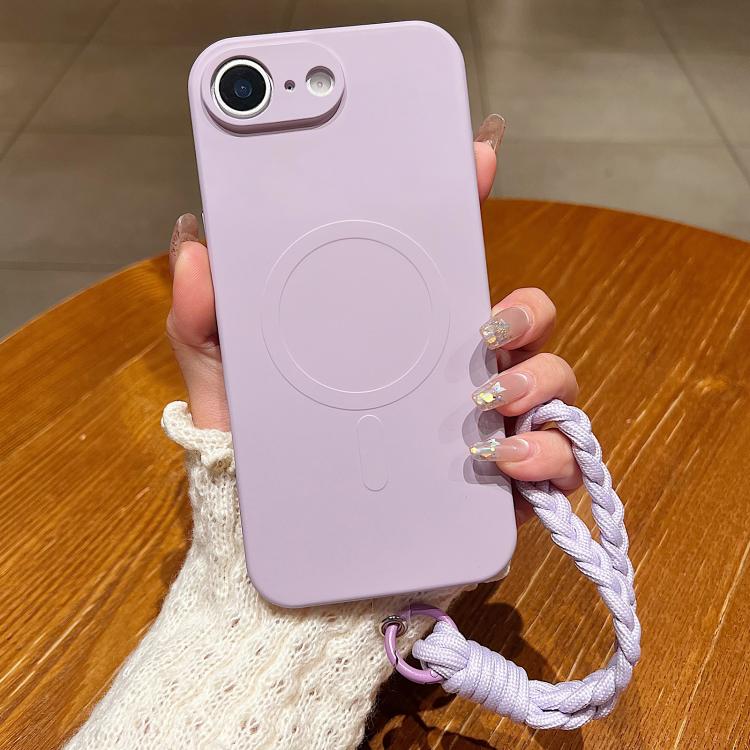 For iPhone 17e / 16e Solid Color Liquid Silicone Magnetic Phone Case with Lanyard