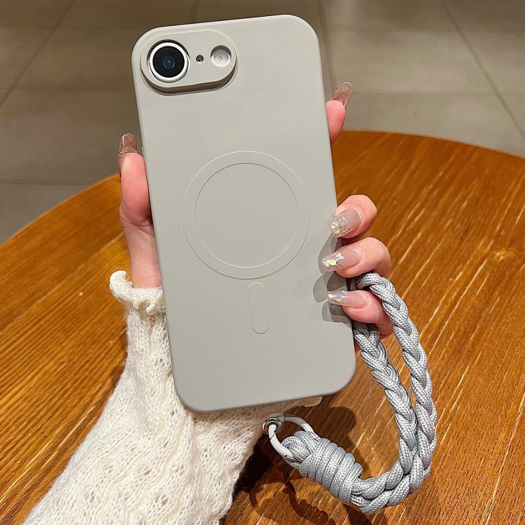 For iPhone 17e / 16e Solid Color Liquid Silicone Magnetic Phone Case with Lanyard