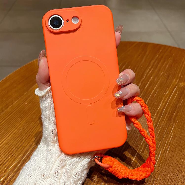 For iPhone 17e / 16e Solid Color Liquid Silicone Magnetic Phone Case with Lanyard