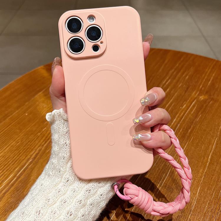 For iPhone 16 Pro Max Solid Color Liquid Silicone Magnetic Phone Case with Lanyard