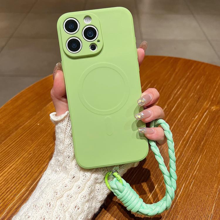 For iPhone 14 Pro Max Solid Color Liquid Silicone Magnetic Phone Case with Lanyard