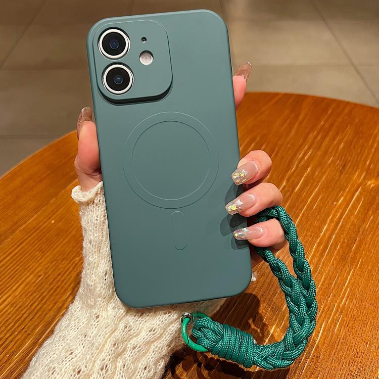 For iPhone 12 Solid Color Liquid Silicone Magnetic Phone Case with Lanyard