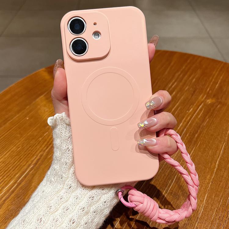 For iPhone 12 Solid Color Liquid Silicone Magnetic Phone Case with Lanyard