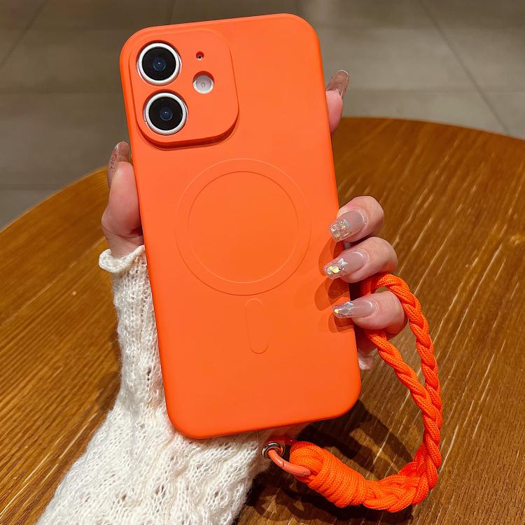 For iPhone 12 Solid Color Liquid Silicone Magnetic Phone Case with Lanyard