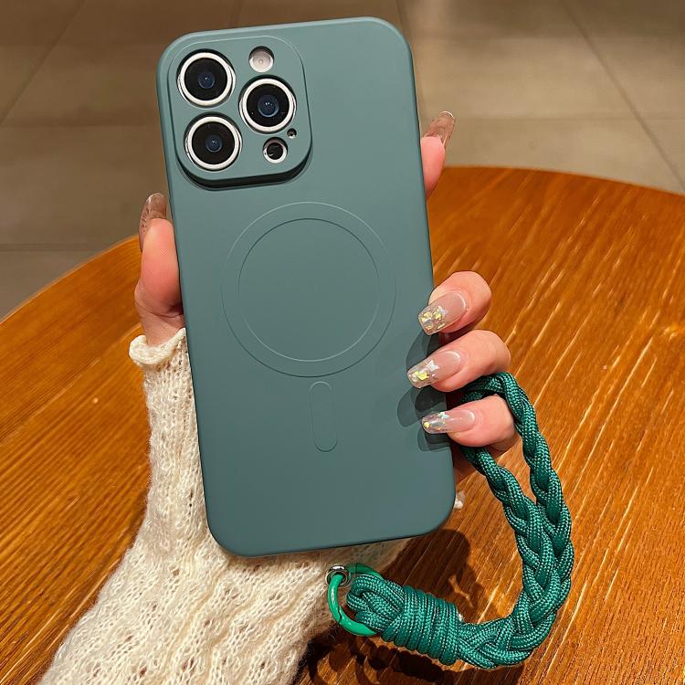 For iPhone 12 Pro Max Solid Color Liquid Silicone Magnetic Phone Case with Lanyard