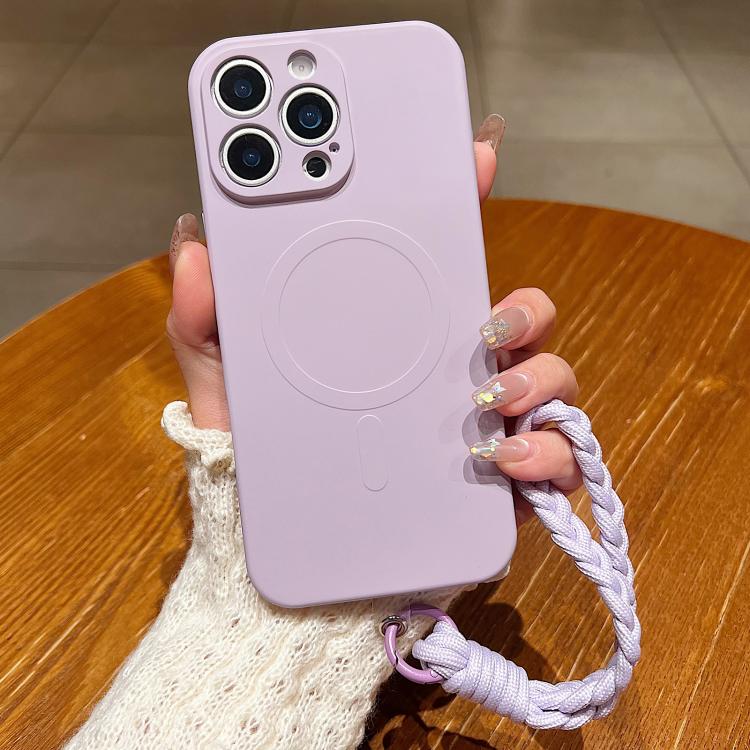 For iPhone 12 Pro Max Solid Color Liquid Silicone Magnetic Phone Case with Lanyard