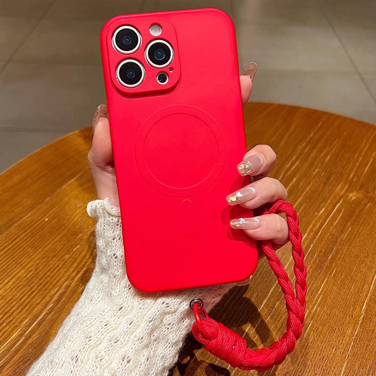 For iPhone 12 Pro Solid Color Liquid Silicone Magnetic Phone Case with Lanyard