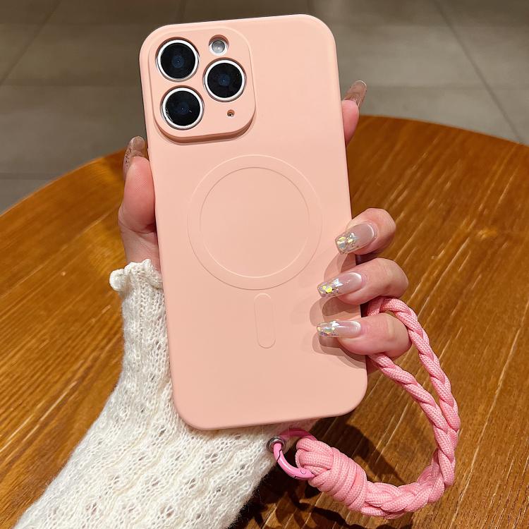 For iPhone 11 Pro Max Solid Color Liquid Silicone Magnetic Phone Case with Lanyard