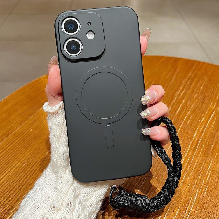 For iPhone 11 Solid Color Liquid Silicone Magnetic Phone Case with Lanyard