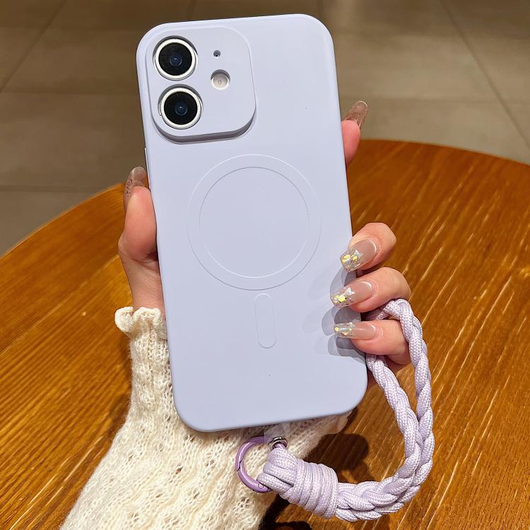 For iPhone 11 Solid Color Liquid Silicone Magnetic Phone Case with Lanyard