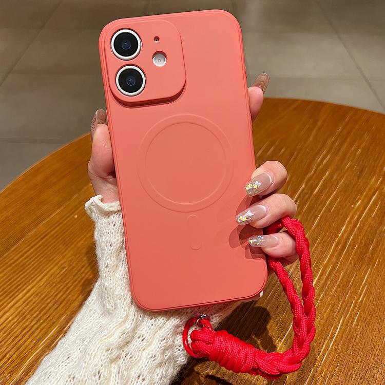 For iPhone 11 Solid Color Liquid Silicone Magnetic Phone Case with Lanyard
