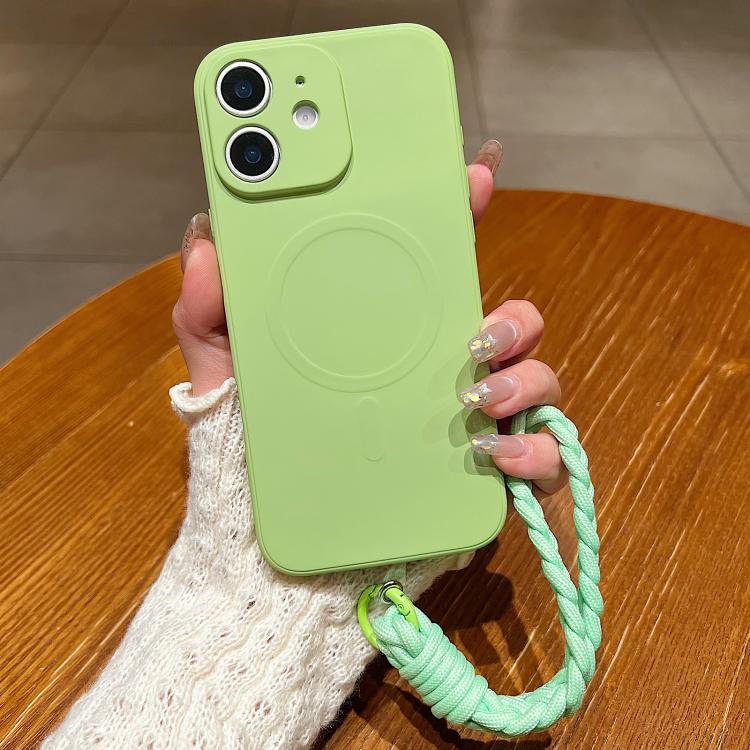 For iPhone 11 Solid Color Liquid Silicone Magnetic Phone Case with Lanyard