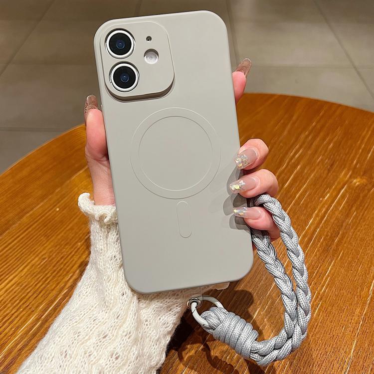 For iPhone 11 Solid Color Liquid Silicone Magnetic Phone Case with Lanyard