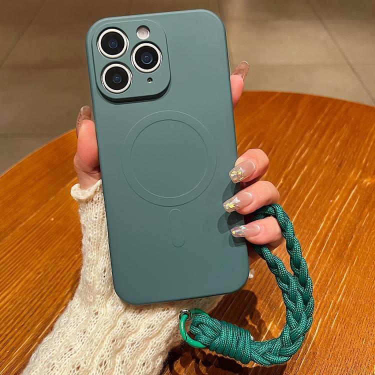 For iPhone 11 Pro Solid Color Liquid Silicone Magnetic Phone Case with Lanyard