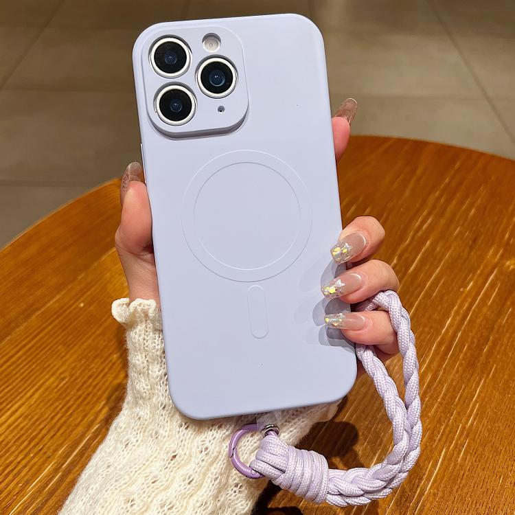 For iPhone 11 Pro Solid Color Liquid Silicone Magnetic Phone Case with Lanyard
