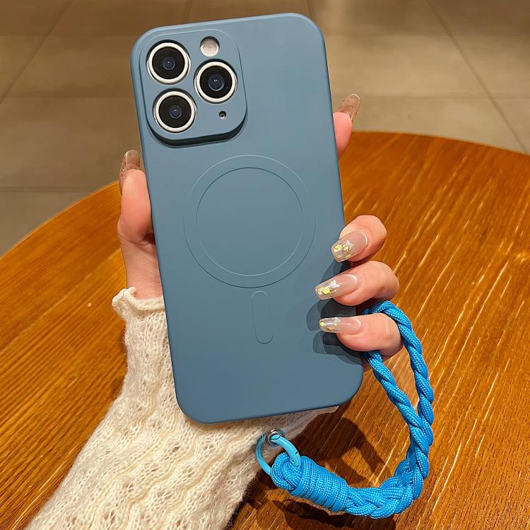 For iPhone 11 Pro Solid Color Liquid Silicone Magnetic Phone Case with Lanyard