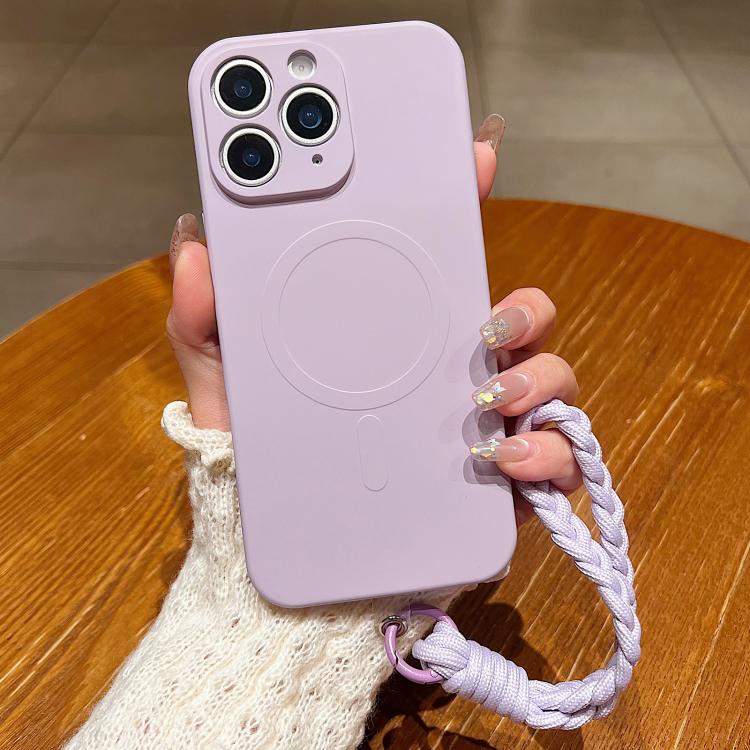 For iPhone 11 Pro Solid Color Liquid Silicone Magnetic Phone Case with Lanyard