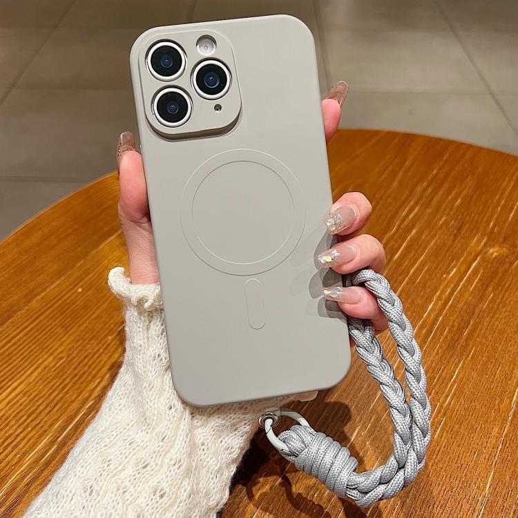 For iPhone 11 Pro Solid Color Liquid Silicone Magnetic Phone Case with Lanyard