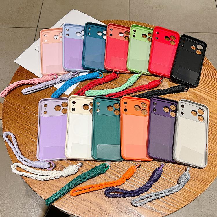 For iPhone 17 Pro Solid Color Liquid Silicone Magnetic Phone Case with Lanyard