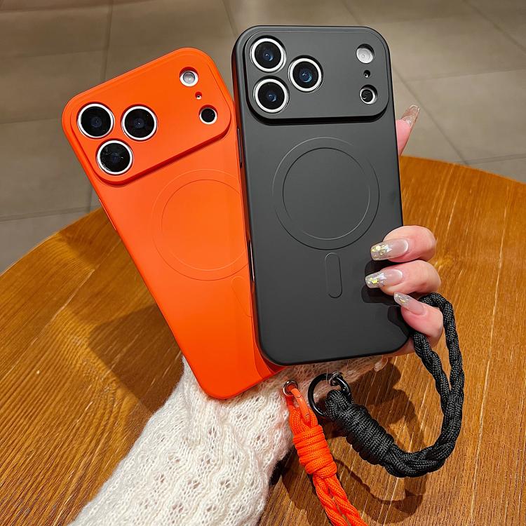 For iPhone 12 Pro Max Solid Color Liquid Silicone Magnetic Phone Case with Lanyard