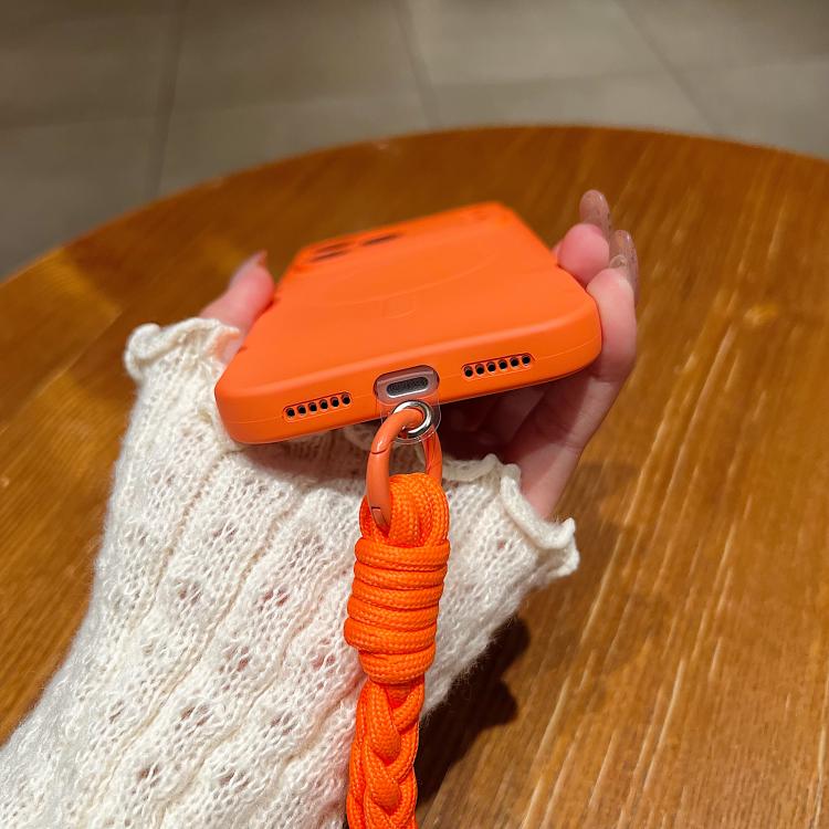 For iPhone 16 Solid Color Liquid Silicone Magnetic Phone Case with Lanyard