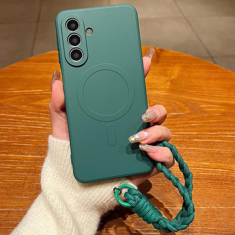 For Samsung Galaxy A37 5G Solid Color Liquid Silicone Magnetic Phone Case with Lanyard
