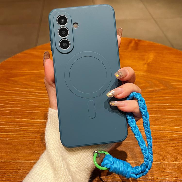 For Samsung Galaxy S25 5G Solid Color Liquid Silicone Magnetic Phone Case with Lanyard