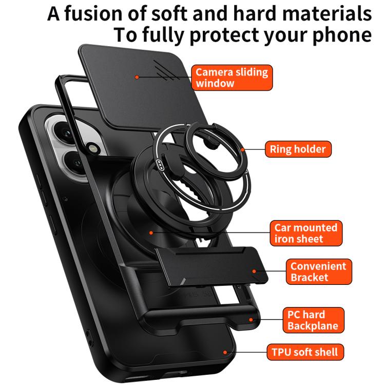 For Honor 400 5G Global 156.5mm Lens Sliding Window Multifunctional Magnetic Shockproof Phone Case