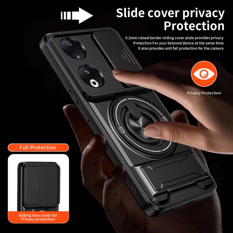 For Honor 90 5G Lens Sliding Window Multifunctional Magnetic Shockproof Phone Case