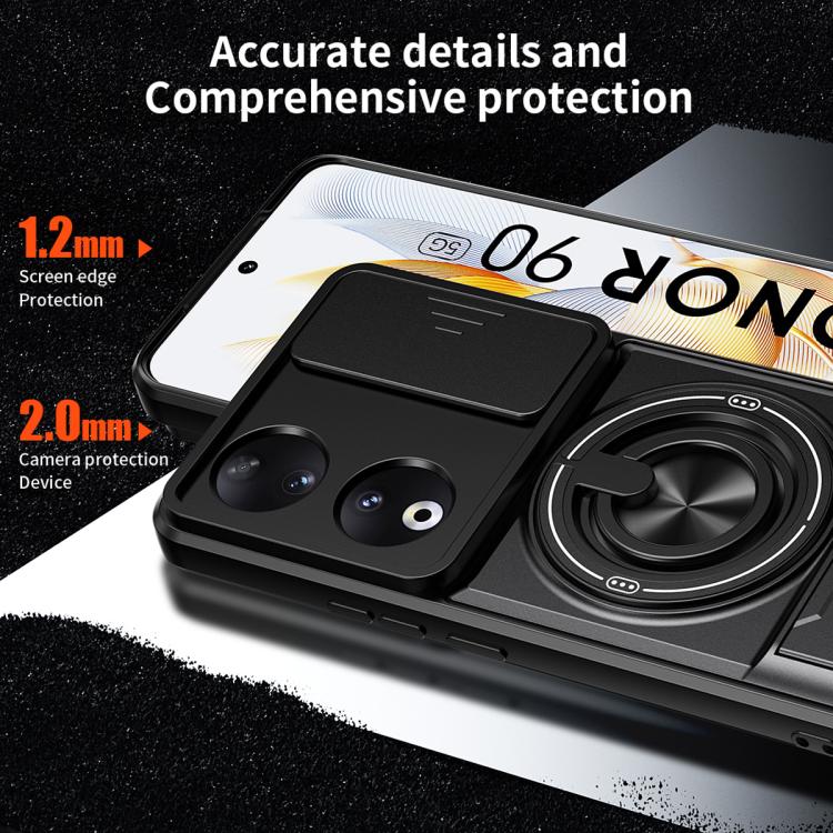 For Honor 90 5G Lens Sliding Window Multifunctional Magnetic Shockproof Phone Case