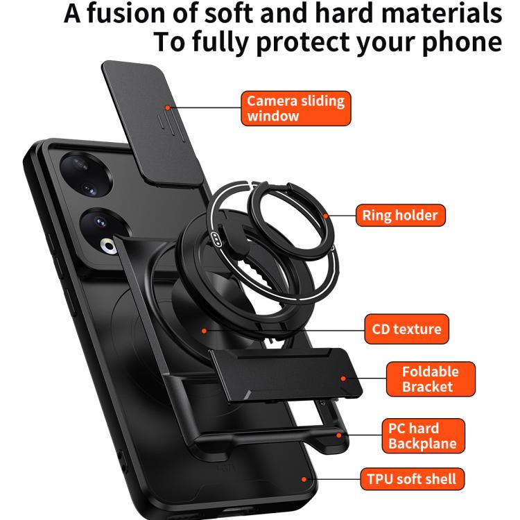 For Honor 90 5G Lens Sliding Window Multifunctional Magnetic Shockproof Phone Case