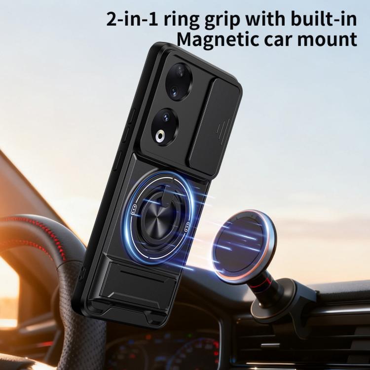 For Honor 90 5G Lens Sliding Window Multifunctional Magnetic Shockproof Phone Case