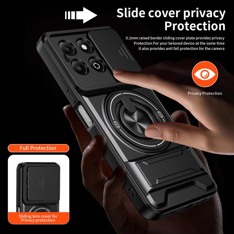 For Honor X6b 4G Lens Sliding Window Multifunctional Magnetic Shockproof Phone Case