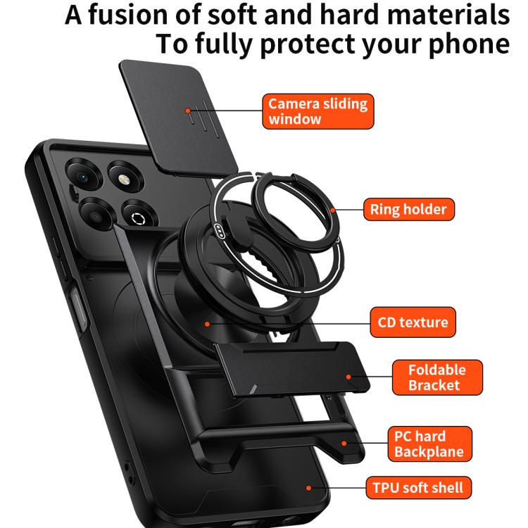 For Honor X6b 4G Lens Sliding Window Multifunctional Magnetic Shockproof Phone Case