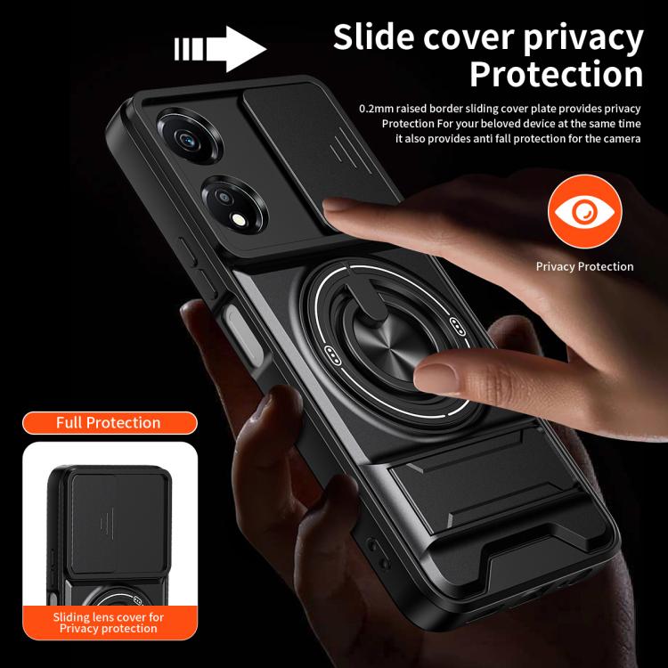 For Honor X5 Plus 4G Lens Sliding Window Multifunctional Magnetic Shockproof Phone Case