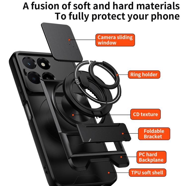 For Honor X5b Plus Lens Sliding Window Multifunctional Magnetic Shockproof Phone Case