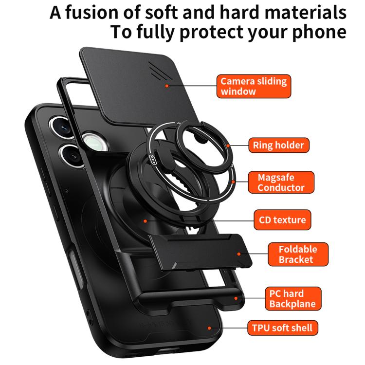 For Honor 600 Lite Global Lens Sliding Window Multifunctional Magnetic Shockproof Phone Case
