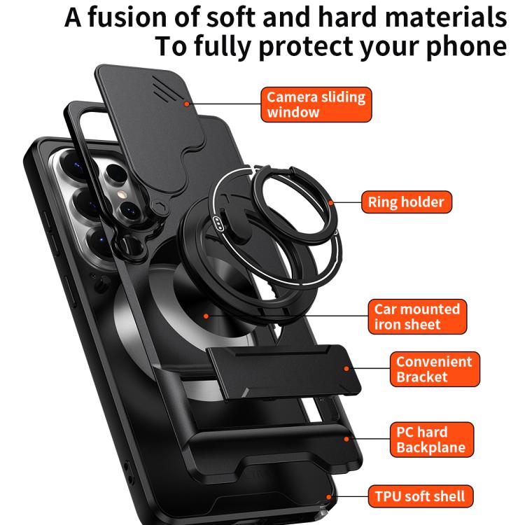 For Samsung Galaxy S26 Ultra 5G Lens Sliding Window Multifunctional Magnetic Shockproof Phone Case