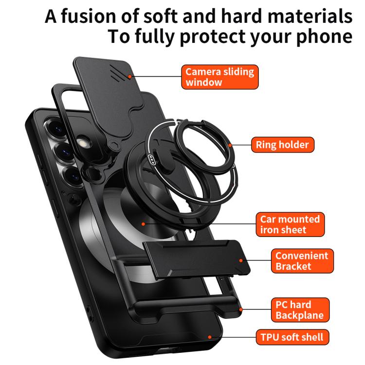 For Samsung Galaxy S25 5G Lens Sliding Window Multifunctional Magnetic Shockproof Phone Case