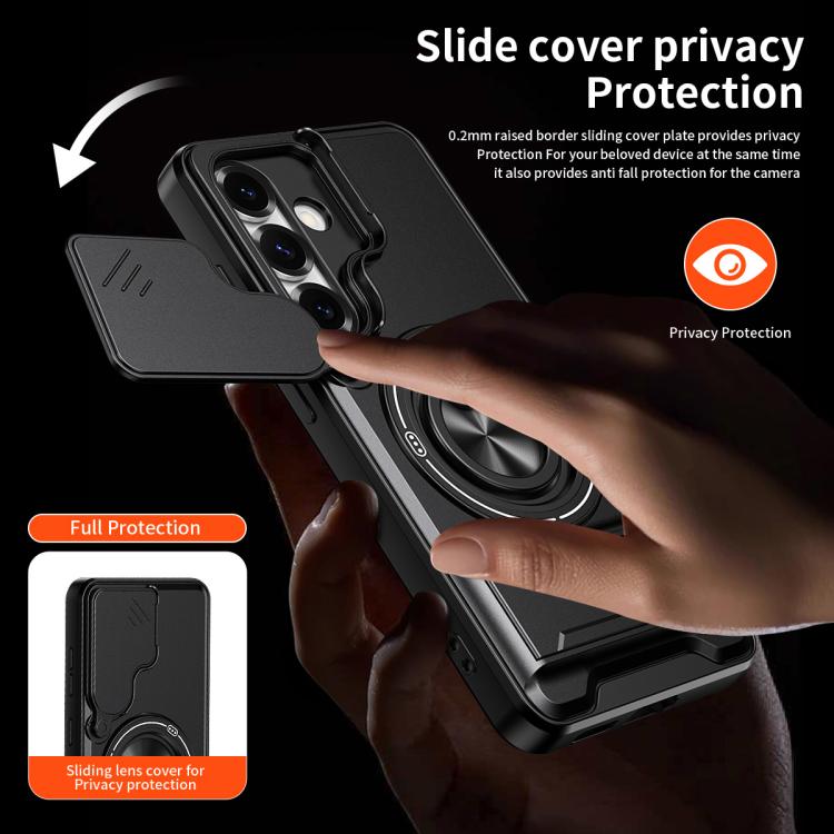 For Samsung Galaxy S25 5G Lens Sliding Window Multifunctional Magnetic Shockproof Phone Case